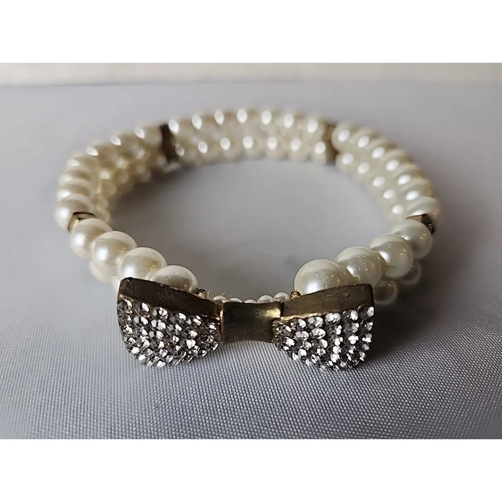 Lot 2 Pet Fancy Faux Pearl Collar w/Rhinestone Bow & Black Tie Cat Dog‎ Dress-Up